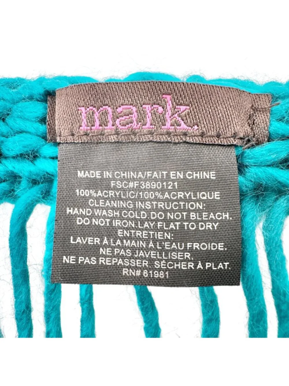 Mark Open Knit Infinity Scarf Aquamarine Acrylic Lightweight Fringe Loop 68